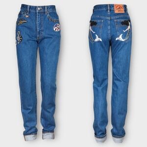 Marc Jacobs $500 NWT Bright Blue Jeans Sequin Mermaid Charms Beaded 26‎
